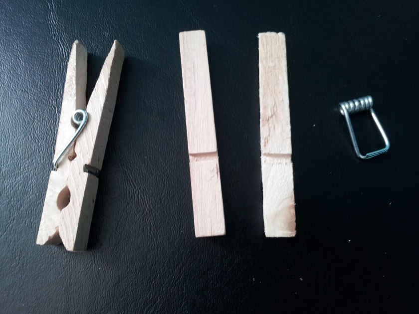Clothespins, assembled and not